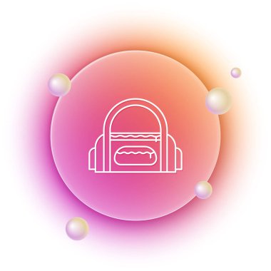 Beyaz arka planda beyaz spor çanta simgesi izole edildi. Turuncu ve pembe eğimli çember arka planı. Vektör.