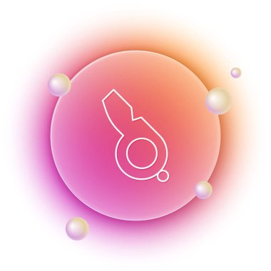 Beyaz arka planda Beyaz Düdük simgesi izole edildi. Hakem sembolü. Spor ve spor burcu. Turuncu ve pembe eğimli çember arka planı. Vektör.