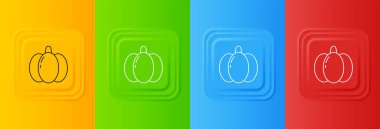 Beyaz Balkabağı simgesi renkli arkaplanda izole edilmiş. Mutlu Cadılar Bayramı Partisi. Kare düğmelere simgeleri yerleştir. Vektör.