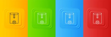 Renkli arkaplanda beyaz silme simgesi izole edildi. Sil ya da hata mektubu. Mesajı geç. Reddedilmiş posta. Kare düğmelere simgeleri yerleştir. Vektör.