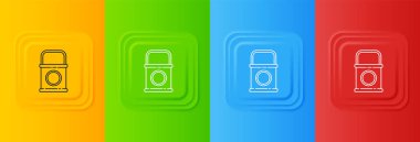 Renkli arka planda beyaz boya kovası simgesi izole edildi. Kare düğmelere simgeleri yerleştir. Vektör.