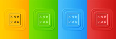 Beyaz Oyun zar simgesi renkli arkaplanda izole edildi. Kumarhane kumarı. Kare düğmelere simgeleri yerleştir. Vektör.