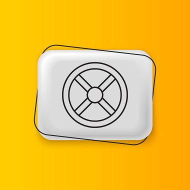 Siyah Endüstri kapakçık simgesi sarı arka planda izole edildi. Gümüş dikdörtgen düğme. Vektör.