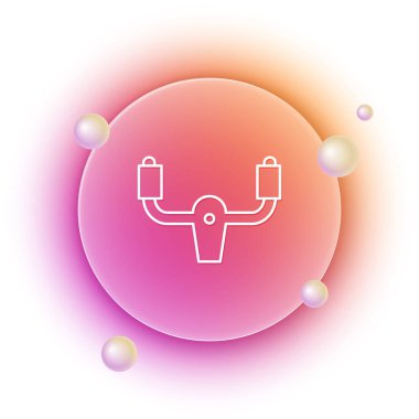 Beyaz Uçak dümen ikonu beyaz arka planda izole edildi. Uçak kontrol tekerleği. Turuncu ve pembe eğimli çember arka planı. Vektör.