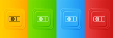 White Airlines bilet ikonu renkli arka planda izole edildi. Uçak bileti. Kare düğmelere simgeleri yerleştir. Vektör.