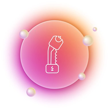 Beyaz Polis elektrik şok ikonu beyaz arka planda izole edildi. Korunma için şok edici. Şok tabancası elektrikli bir silahtır. Turuncu ve pembe eğimli çember arka planı. Vektör.