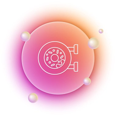 Beyaz arka planda izole edilmiş tatlı jöleli donut. Turuncu ve pembe eğimli çember arka planı. Vektör.