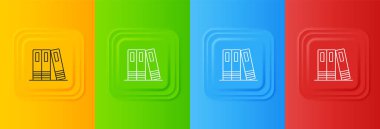 Renkli arkaplanda izole edilmiş kağıt ve belge simgesine sahip Beyaz Saray klasörleri. Ofis dosyaları. Dosya arşivleme işareti. Kare düğmelere simgeleri yerleştir. Vektör.