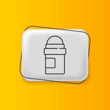 Siyah terleme önleyici deodorant rulo ikonu sarı arkaplanda izole edilmiş. Vücut hijyeni için kozmetik. Gümüş dikdörtgen düğme. Vektör.