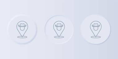 Gri konum kovboy simgesi gri arka planda izole edildi. Kare düğmelere simgeleri yerleştir. Vektör.