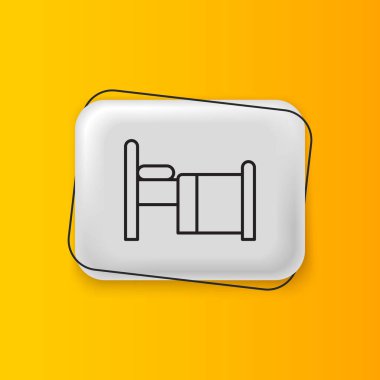 Siyah hastane yatak ikonu sarı arkaplanda izole edilmiş. Gümüş dikdörtgen düğme. Vektör.