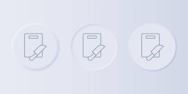 Gri kesme tahtası ve bıçak ikonu gri arka planda izole edildi. Kesme tahtası sembolü. Çatal bıçak sembolü. Kare düğmelere simgeleri yerleştir. Vektör.