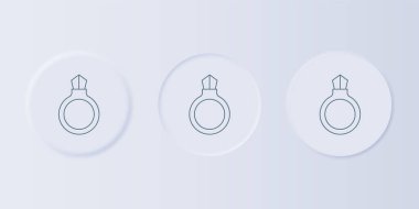 Gri arka planda izole edilmiş mücevher ikonu olan gri fantezi sihirli taş yüzük. Kare düğmelere simgeleri yerleştir. Vektör.