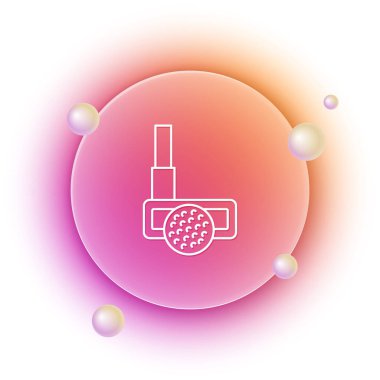 Beyaz arka planda top ikonu olan beyaz golf sopası. Turuncu ve pembe eğimli çember arka planı. Vektör.