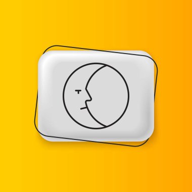 Sarı arkaplanda Kara Ay simgesi izole edildi. Gümüş dikdörtgen düğme. Vektör.