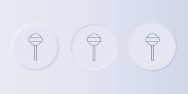 Gri arkaplanda gri lolipop simgesi izole edildi. Yemek, lezzetli bir sembol. Kare düğmelere simgeleri yerleştir. Vektör.