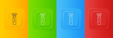 Renkli arkaplanda beyaz işaret kalem simgesi izole edildi. Kare düğmelere simgeleri yerleştir. Vektör.