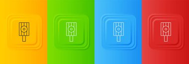 Beyaz sprey renkli arkaplanda izole edilmiş başlık simgesini temizleyebilir. Kare düğmelere simgeleri yerleştir. Vektör.