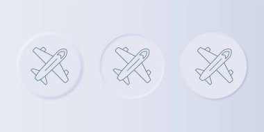 Gri düzlem simgesi gri arkaplanda izole edildi. Uçan uçak ikonu. Uçak tabelası. Kare düğmelere simgeleri yerleştir. Vektör.