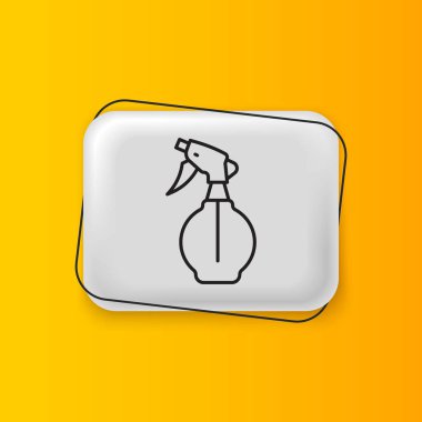 Sarı arka planda izole edilmiş siyah su püskürtme ikonu. Ütü fıskiyesi. Gümüş dikdörtgen düğme. Vektör.