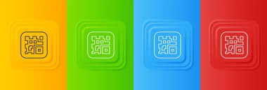 Akıllı telefon tarama simgesi için beyaz QR kod örneği renkli arkaplanda izole edildi. Kare düğmelere simgeleri yerleştir. Vektör.