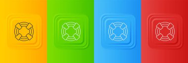 Beyaz Lifebuoy simgesi renkli arkaplanda izole edildi. Can simidi sembolü. Kare düğmelere simgeleri yerleştir. Vektör.