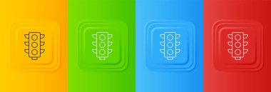 Renkli arkaplanda beyaz trafik ışığı simgesi izole edildi. Kare düğmelere simgeleri yerleştir. Vektör.