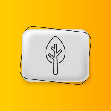 Sarı arkaplanda siyah ağaç simgesi izole edildi. Orman sembolü. Gümüş dikdörtgen düğme. Vektör.