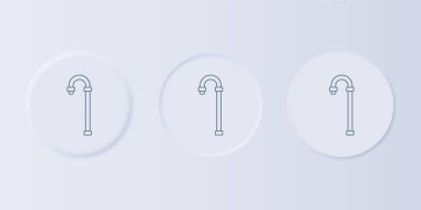 Gri arkaplanda gri renkli baston simgesi var. Kare düğmelere simgeleri yerleştir. Vektör.