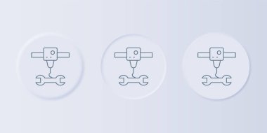 Gri 3D yazıcı anahtarı anahtarı simgesi gri arkaplanda izole edildi. 3D baskı. Kare düğmelere simgeleri yerleştir. Vektör.