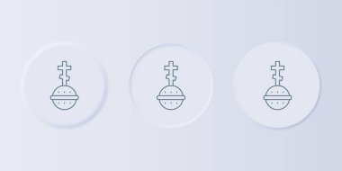 Gri Hıristiyan haç simgesi gri arka planda izole edildi. Kilise haçı. Kare düğmelere simgeleri yerleştir. Vektör.