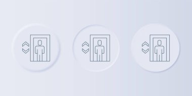 Gri arkaplanda gri kaldırma simgesi izole edildi. Asansör sembolü. Kare düğmelere simgeleri yerleştir. Vektör.