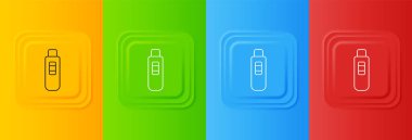 Beyaz Hamilelik testi simgesi renkli arkaplanda izole edildi. Kare düğmelere simgeleri yerleştir. Vektör.