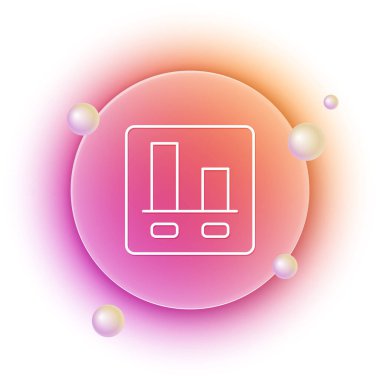 Beyaz grafik, grafik, diyagram, beyaz arkaplanda izole edilmiş bilgi simgesi. Turuncu ve pembe eğimli çember arka planı. Vektör.