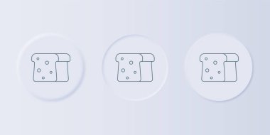 Gri arka planda izole edilmiş kızarmış kızarmış ekmek ikonu için gri ekmek tostu. Öğle yemeği, akşam yemeği, kahvaltı atıştırmalığı. Kare düğmelere simgeleri yerleştir. Vektör.