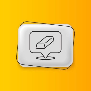 Sarı arkaplanda izole edilmiş siyah altın çubuk simgesi. Bankacılık işi konsepti. Gümüş dikdörtgen düğme. Vektör.