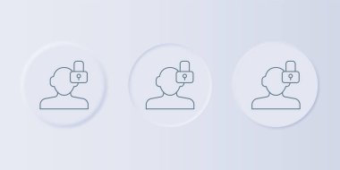 Gri kapaklı kişilik simgesi gri arkaplanda izole edilmiş. Ters psikoloji. Kare düğmelere simgeleri yerleştir. Vektör.