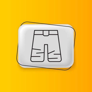 Sarı arkaplanda siyah geniş pantolon simgesi var. Pantolon imzası. Gümüş dikdörtgen düğme. Vektör.