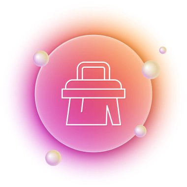 Beyaz sauna fırçası simgesi beyaz arkaplanda izole edildi. Banyoda yıkanmak için kaba kıllı ahşap bir fırça. Selülit önleyici masaj. Turuncu ve pembe eğimli çember arka planı. Vektör.