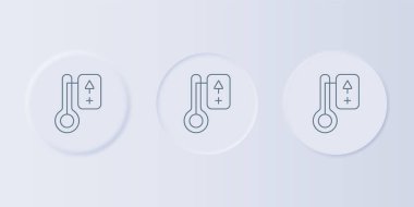 Gri arka planda gri Sauna termometre simgesi izole edildi. Sauna ve banyo malzemeleri. Kare düğmelere simgeleri yerleştir. Vektör.