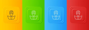 Beyaz Çiçek gül simgesi renkli arkaplanda izole edilmiş. Kare düğmelere simgeleri yerleştir. Vektör.