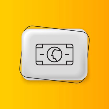 Black Stacks kağıt para ikonu sarı arka planda izole. Para desteleri. Para birimi. Gümüş dikdörtgen düğme. Vektör.