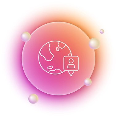 Dünya ikonundaki beyaz konum beyaz arkaplanda izole edildi. Dünya ya da Dünya işareti. Turuncu ve pembe eğimli çember arka planı. Vektör.