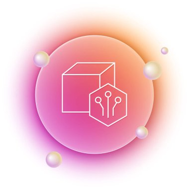 Beyaz NFT dijital kripto resim simgesi beyaz arkaplanda izole edildi. Para iadesi olmayan jeton. Turuncu ve pembe eğimli çember arka planı. Vektör.