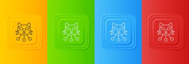 Beyaz NFT dijital şifreleme sanat simgesi renkli arkaplanda izole edildi. Para iadesi olmayan jeton. Kare düğmelere simgeleri yerleştir. Vektör.