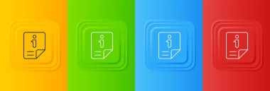 Renkli arkaplanda beyaz bilgi simgesi izole edildi. Kare düğmelere simgeleri yerleştir. Vektör.