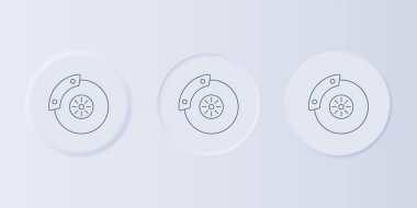 Gri arka planda kalibre ikon izole edilmiş gri araba fren diski. Kare düğmelere simgeleri yerleştir. Vektör.