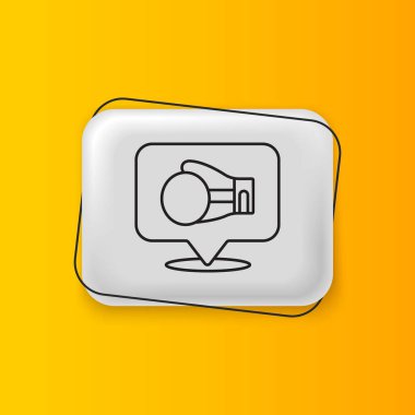 Sarı arka planda siyah boks eldiveni ikonu izole edildi. Gümüş dikdörtgen düğme. Vektör.