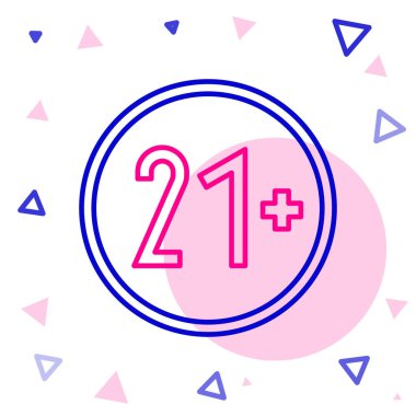 Çizgi 21 artı simge beyaz arkaplanda izole edildi. Yetişkinlerin içerik simgesi. Renkli taslak konsepti. Vektör İllüstrasyonu.