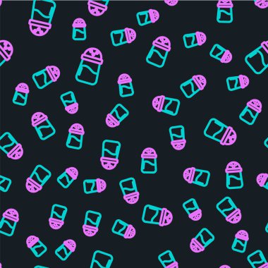 Çizgi Tuzu simgesi siyah arkaplanda izole edilmiş kusursuz desen. Yemek pişirme baharatları. Vektör.